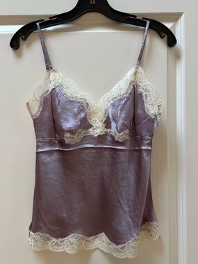 Gold Hawk 100% Silk Camisole – Lavender Mist with Ivory Lace
